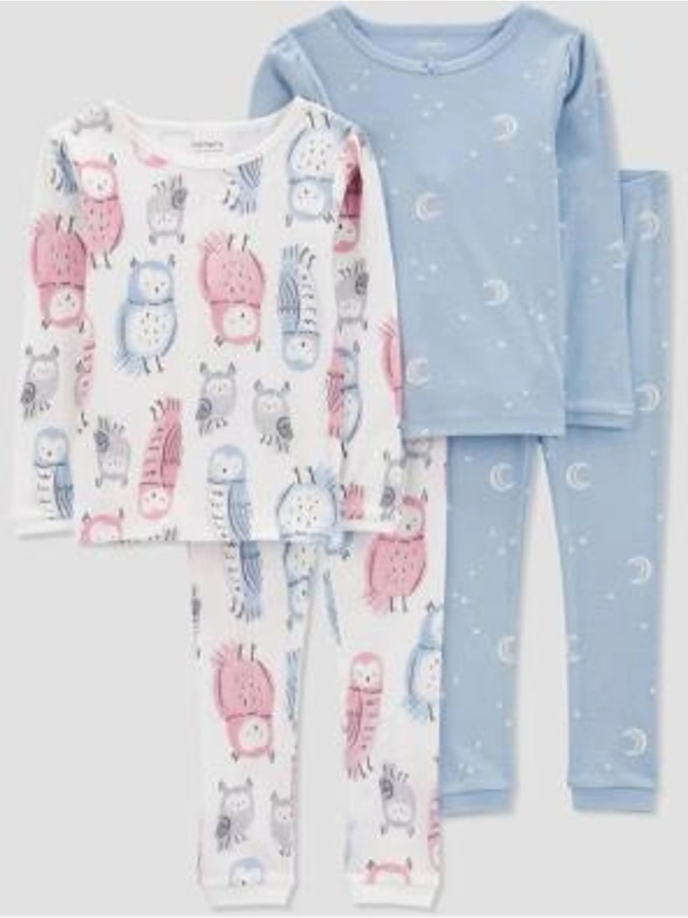 Carter’s Snug Fit Pajamas Long Sleeve 2 Pair Set Size 4T Owls Blue Moon Print